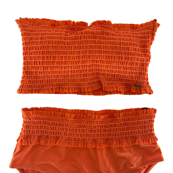 XOXO Orange Smocked Bandeau Bikini Size S - Picture 2 of 4